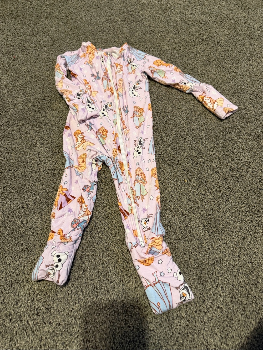 Pink frozen Princess Print Kids One-Piece Pajamas with Front Zip